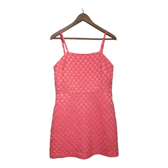 Milly Dress Floral Cloque Bernadene Mini Textured Embroidered Neon Melon Coral P - Picture 1 of 12